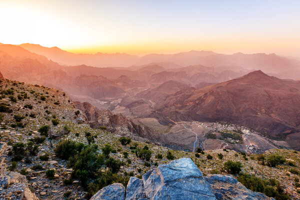 mountains in the Sultanate of Oman at sunset
