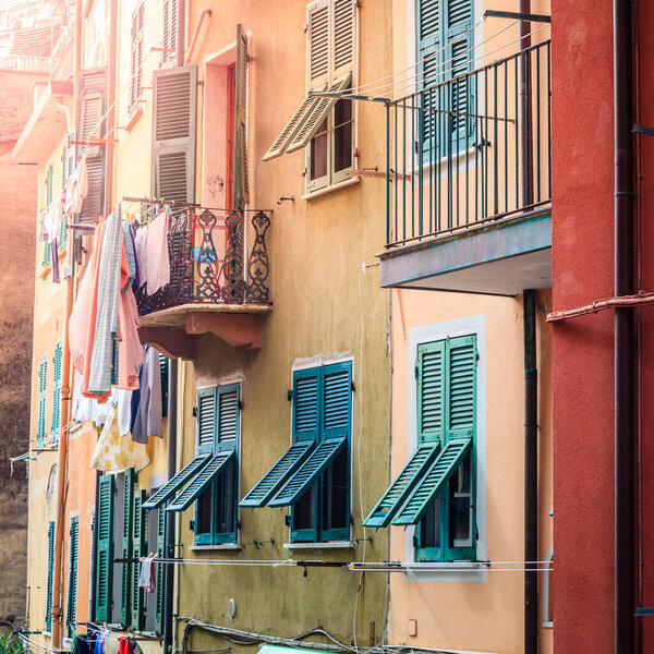 Traditional houses in the village of Riomaggiore in Italy
