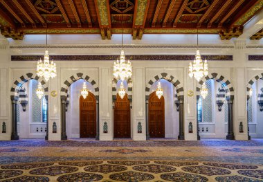 Muscat, Umman, 3 Aralık 2016: Umman, Muscat 'taki Sultan Kaboos Büyük Camii' nin İçişleri Salonu