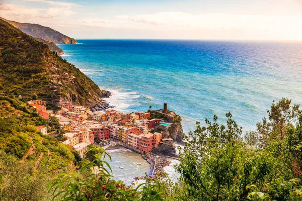 Cinque Terre Talya Daki Vernazza Köyünün Manzarası — Stok fotoğraf