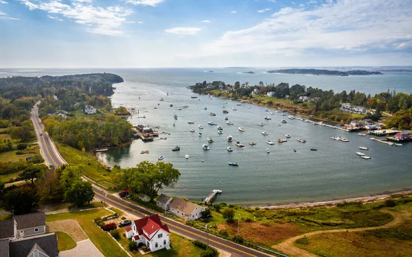 Vista Aérea Mackerel Cove Bailey Island Frente Costa Maine —  Fotos de Stock