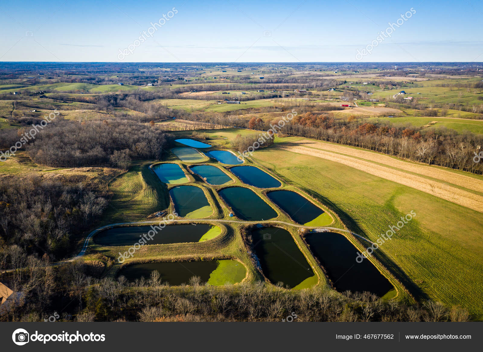 Aerial View Sewage Treatment Lagoons Kentucky — Stock Photo