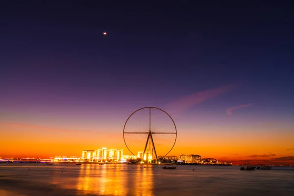 Nşaat Sırasında Bluewater Adası Ain Dubai Nin Alacakaranlık Manzarası Dubai — Stok fotoğraf