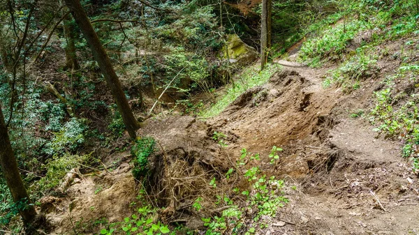 Glissement Terrain Endommage Sentier Randonnée Dans Les Gorges Rivière Rouge — Photo