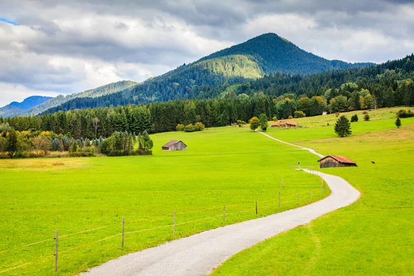 Живописный Вид Сельскую Местность Узкую Дорогу Окрестностях Озила Бавария Германия — стоковое фото