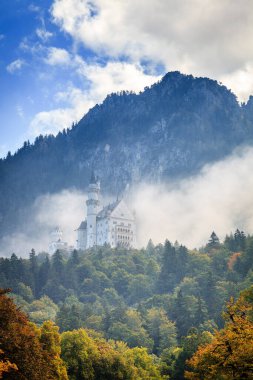 Sabah sisli Neuschwanstein Kalesi 'nin manzarası