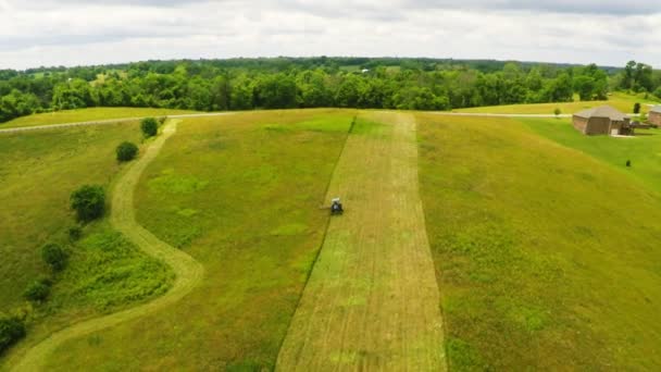 Fauchage de foin tracteur dans un champ — Video