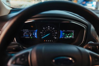 car torpedo, control panel and steering wheel