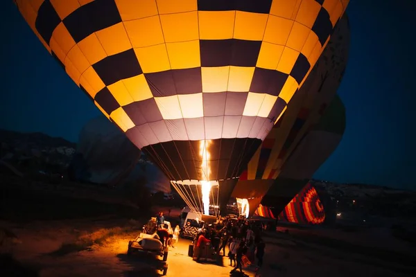 Inflating Hot Air Balloons Night — Stock Fotó