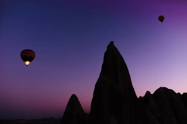 Silhouette Belles Montgolfières Lever Soleil Cappadoce — Photo