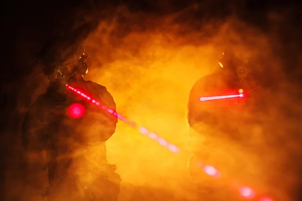 Miras de laser na fumaça — Fotografia de Stock
