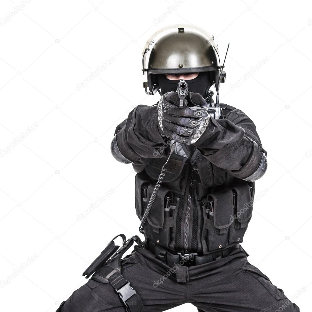 Spec ops soldier with pistol