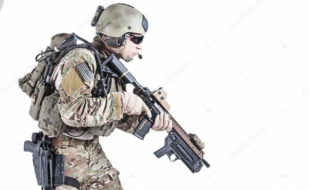 United States Army ranger with grenade launcher