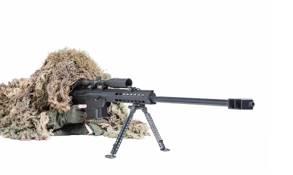 Army sniper wearing a ghillie suit — Stock Photo, Image