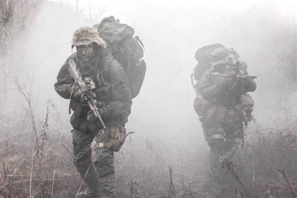 Group of soldiers in the smoke