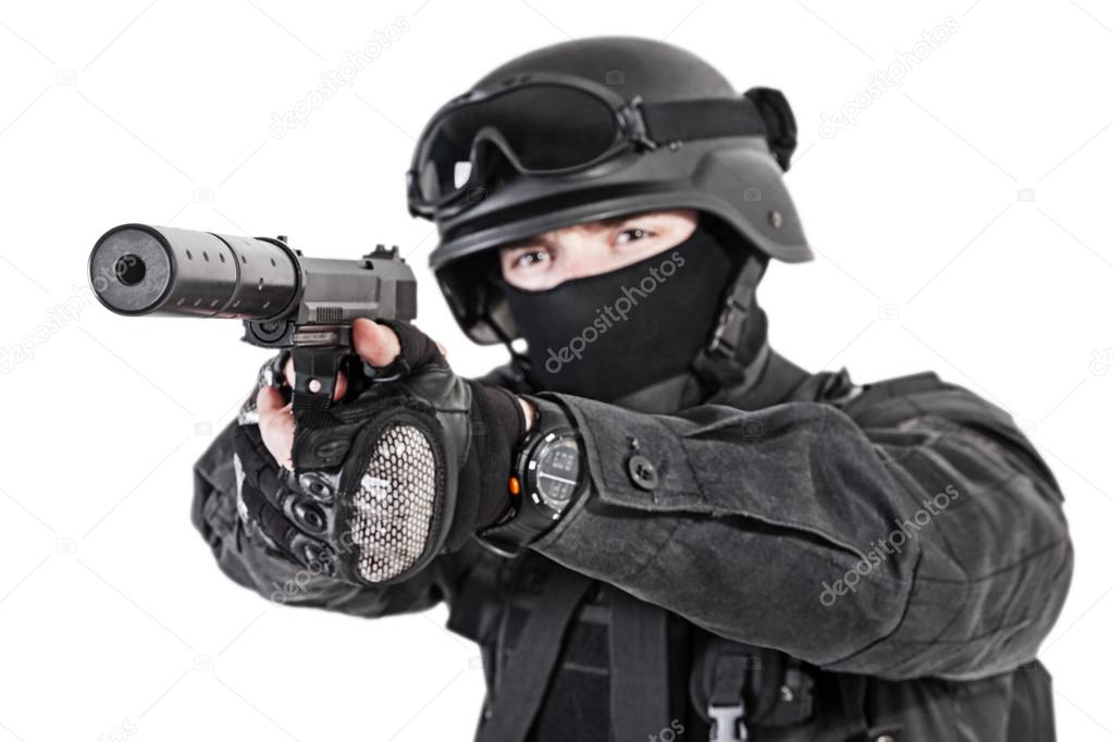 SWAT police officer with pistol