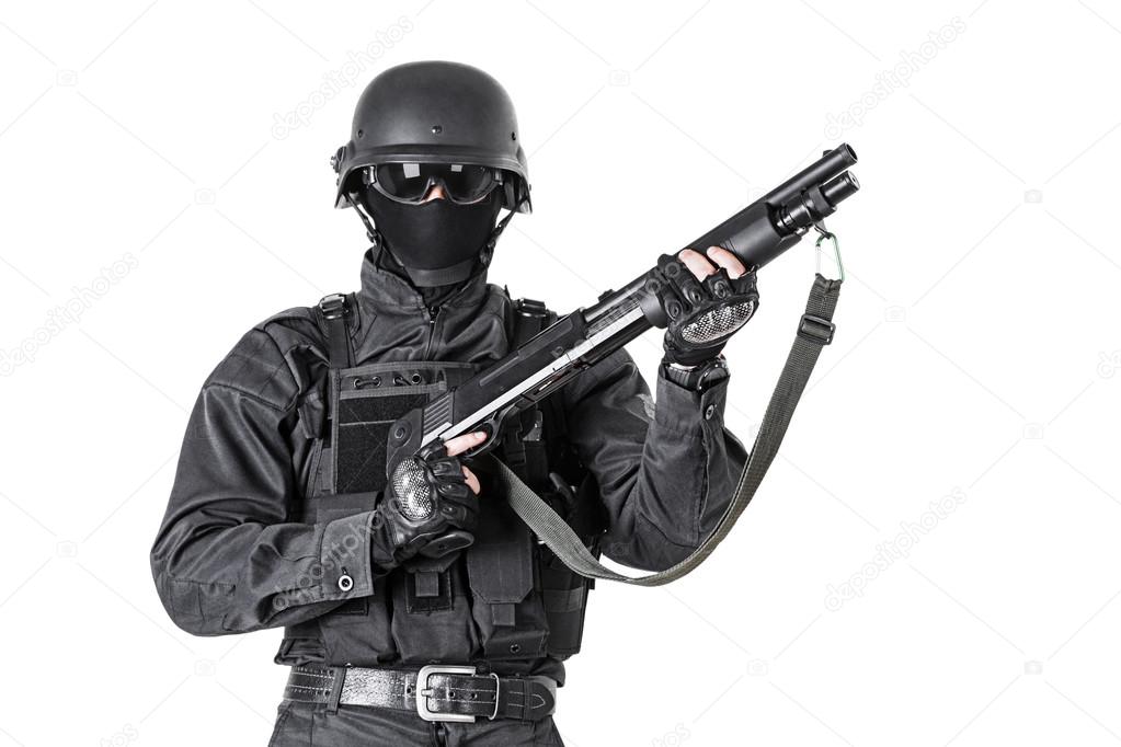 police officer with shotgun