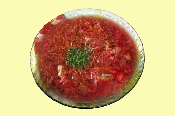 Röd borsch i pate, närbild — Stockfoto