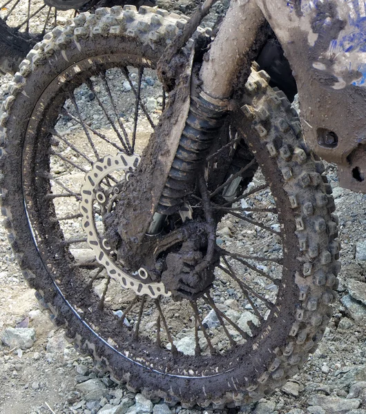 Dirty wheel motorcycle — Stock Photo, Image