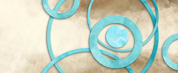 Cercles Bleus Marbrés Sur Fond Aquarelle Marron Dans Design Abstrait — Photo