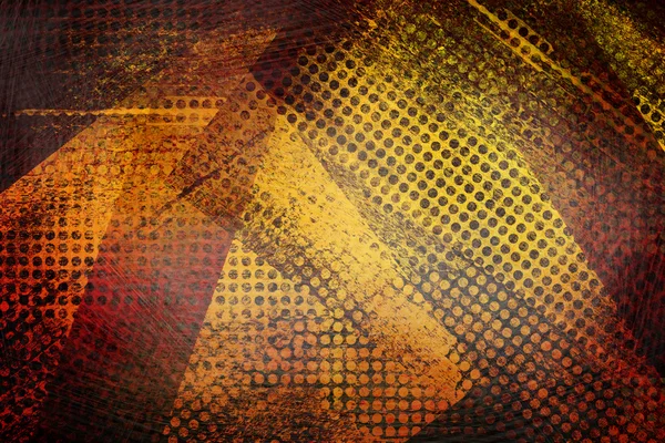 Abstrato amarelo vermelho e ouro fundo com grade pontilhada padrão grunge — Fotografia de Stock