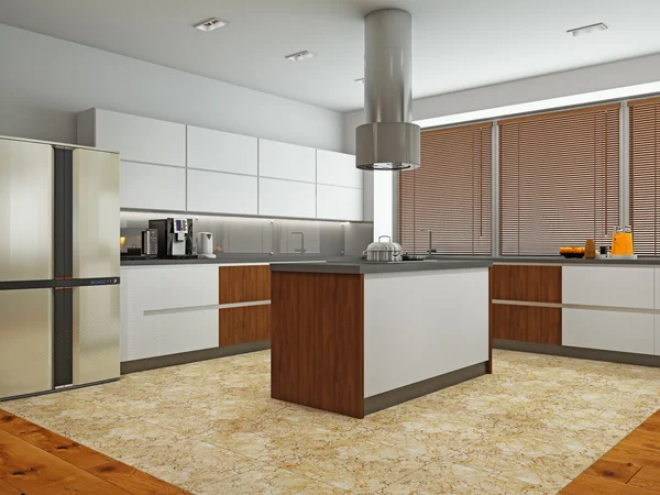 现代厨房 3d 渲染的内部 — 图库照片