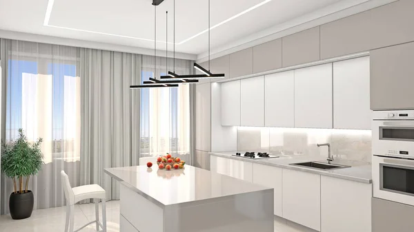 Interior Modern Light Kitchen Rendering Stock Picture