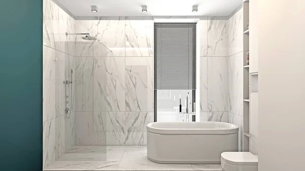 Interior Moderno Baño Luz Renderizado — Foto de Stock