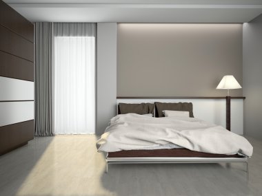 Bir yatak odalı 3d render modern iç