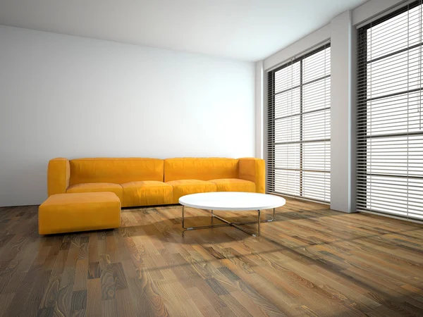 Pomarańczowy sofa w pokoju renderowania 3d — Zdjęcie stockowe