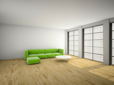 Green sofa in the room 3d rendering clipart