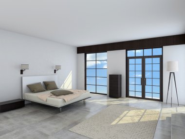 Yatak odası 3d render geniş iç