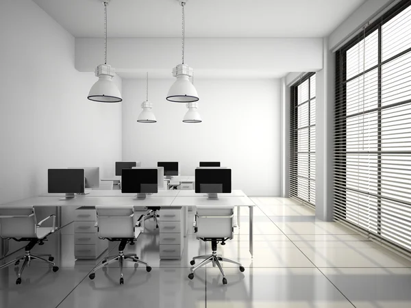 Moderno interior de oficina en renderizado 3D blanco — Foto de Stock