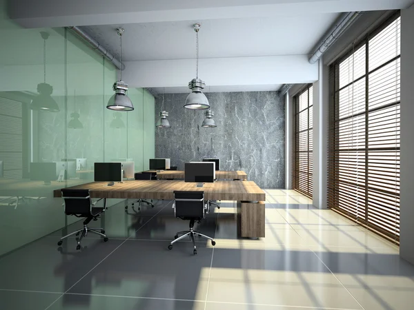 Modern ofis iç cam ve beton 3d render ile