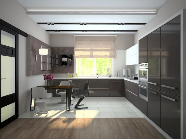 Interior da cozinha moderna 3D renderização — Fotografia de Stock