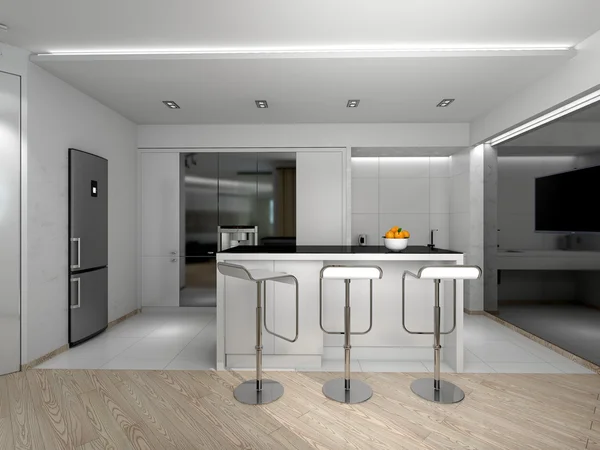 Interior of modern kitchen 3D rendering — Stock Photo, Image