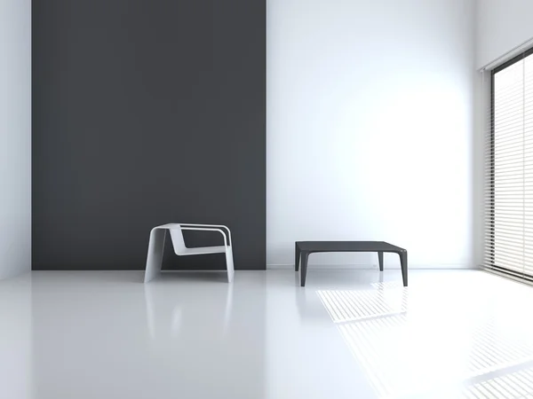 Sedia e tavolo in un interno vuoto rendering 3D Fotografia Stock