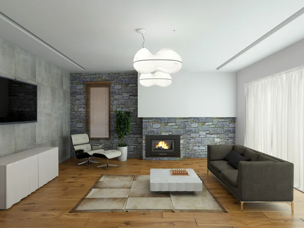Wohnzimmer 3D Rendering — Stockfoto