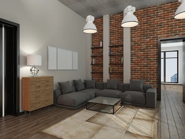 Living room 3D rendering — Stock Photo, Image