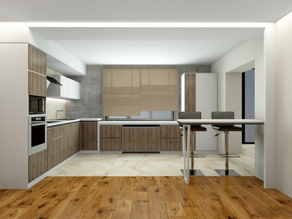 Interior of modern kitchen 3D rendering