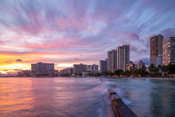 Skyline Von Honolulu Strand Von Waikiki Hawaii Usa — Stockfoto