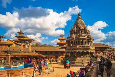 January 5, 2020: Patan Durbar Square located at the center of the city of Lalitpur in Nepal. It is one of the three Durbar Squares in the Kathmandu Valley, and is also  UNESCO World Heritage Sites. clipart