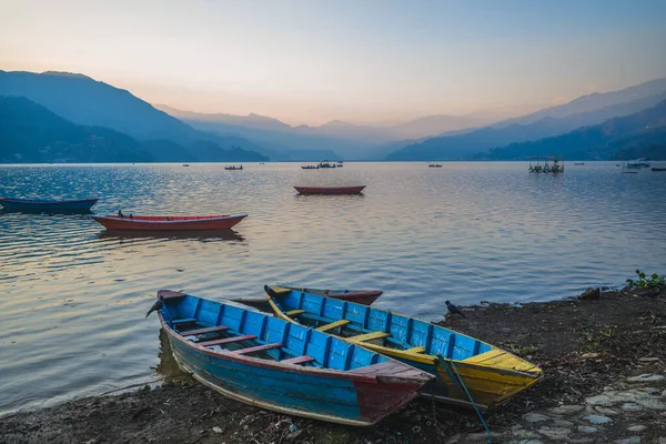 Cenário Lago Fewa Pokhara Nepal Entardecer — Fotografia de Stock