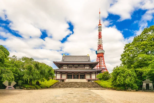 日本の増上寺と東京タワーの本堂は — ストック写真