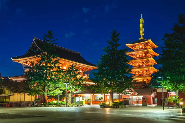 Visão Noturna Sensoji Antigo Templo Budista — Fotografia de Stock