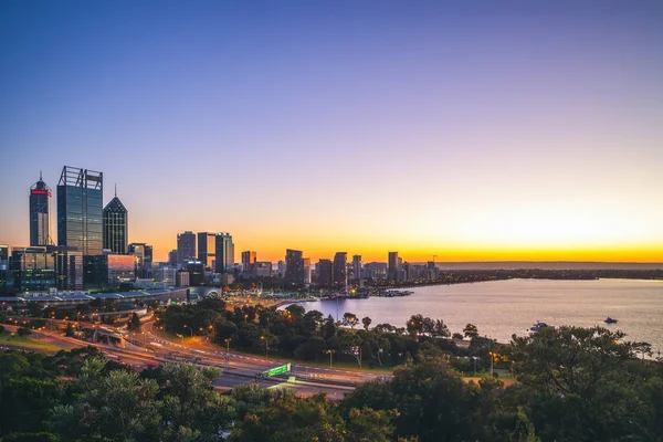 Horizonte Perth Cbd Amanecer Australia Occidental Australia —  Fotos de Stock