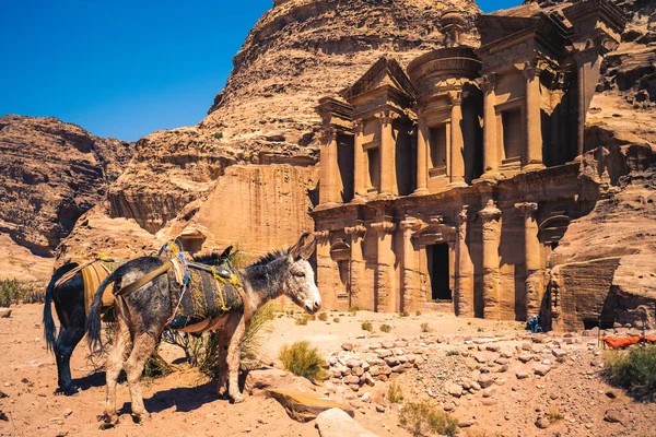 Deir Cephesi Nam Diğer Manastır Petra Ürdün Yer Alıyor — Stok fotoğraf