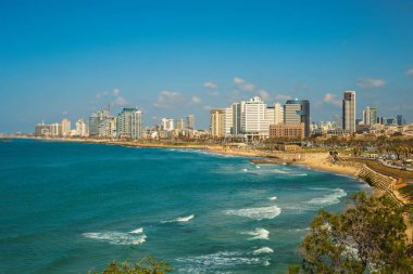 İsrail 'in Akdeniz kıyısındaki Tel Aviv plajı manzarası