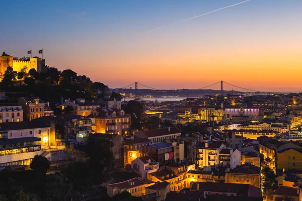 Nachtansicht Von Lissabon Und Saint George Castle Portugal — Stockfoto