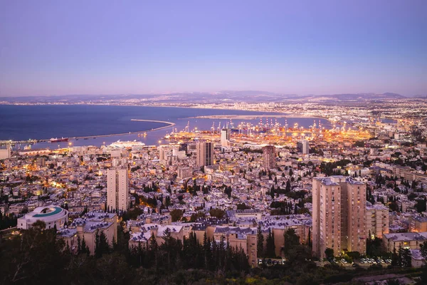 Flygfoto Över Haifa Och Hamn Israel Skymningen — Stockfoto
